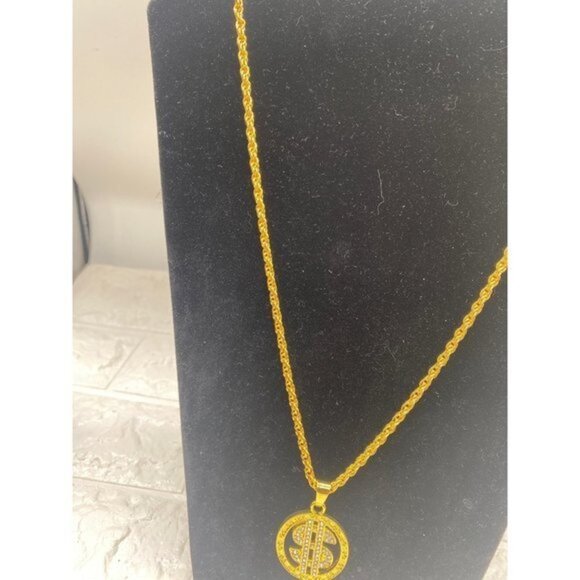 Dollar Coin Chain Men's Necklace Gold Tone - Picture 5 of 10
